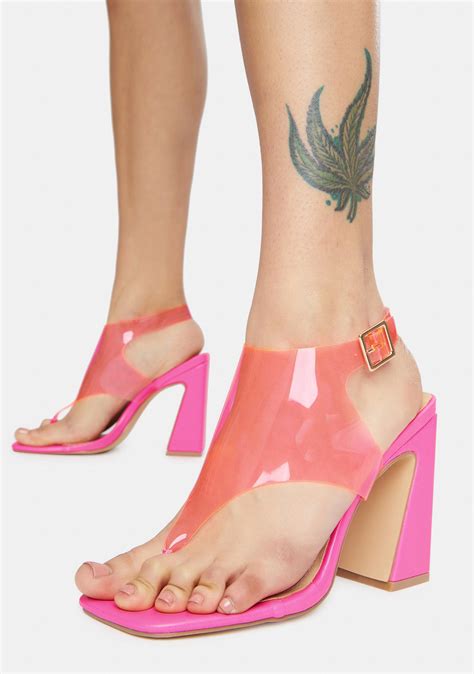 Chunky Heel Clear Pvc Thong Sandals Pink Dolls Kill