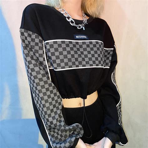 Itgirl Shop Aesthetic Clothing Egirl Checkered Print Lines Loose