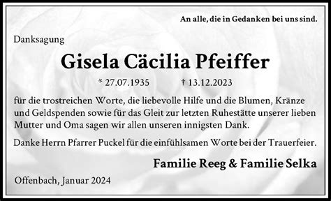 Traueranzeigen von Gisela Cäcilia Pfeiffer trauer op online de