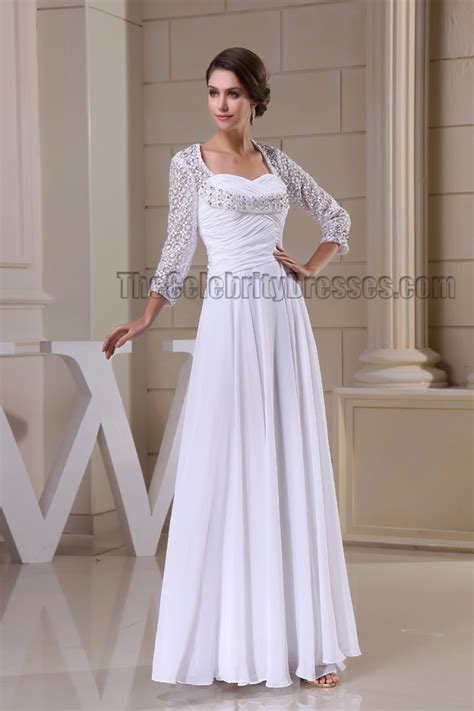 Floor Length White Long Sleeve Prom Gown Evneing Formal Dress Thecelebritydresses