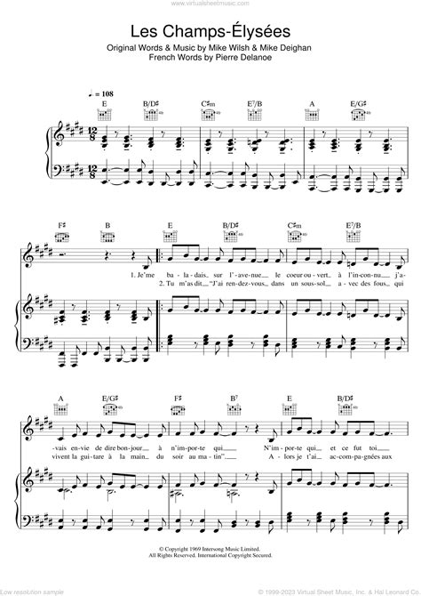 Les Champs Elysees Sheet Music For Voice Piano Or Guitar PDF