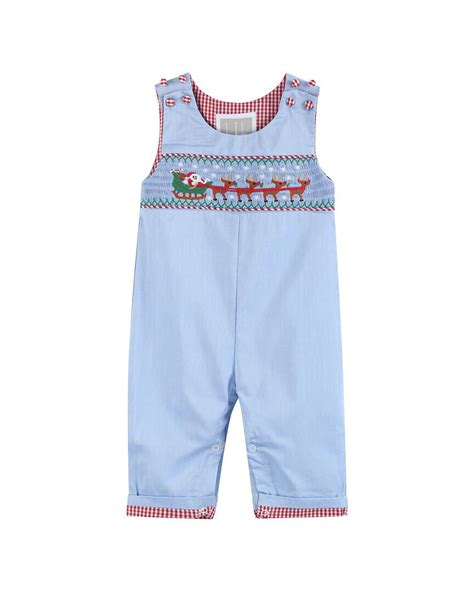 Lil Cactus Smocked Santa Sleigh Overall In Blue Off Editorialist