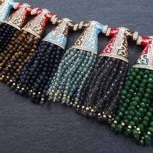 Large Turkish Caftan Facet Cut Green Jade Stone Beaded Tassel Etsy