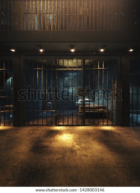 Dark Jail Cell Night High Contrast Stock Illustration 1428003146