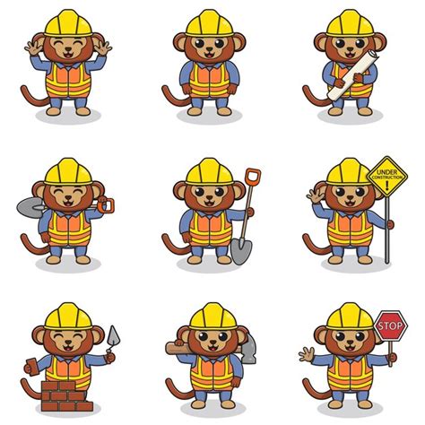 Ilustração vetorial do personagem macaco no canteiro de obras Vetor