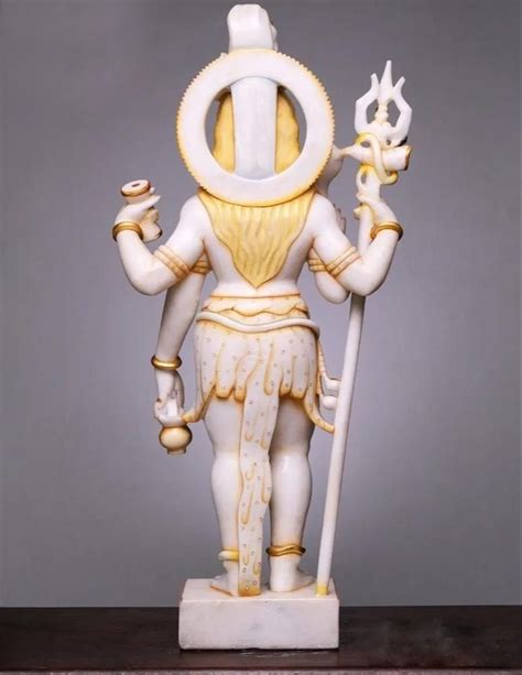 White Painted Lord Shiva Inch Standing Marble Statue For Worship At