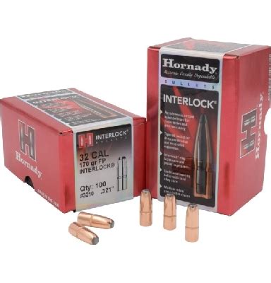 Hornady 321 32 Cal 170 Grain FP Interlock Bullets 100 Pack For 32 Win