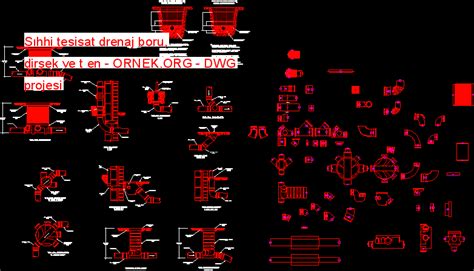 Sıhhi tesisat drenaj boru dirsek ve t en dwg projesi Autocad Projeler