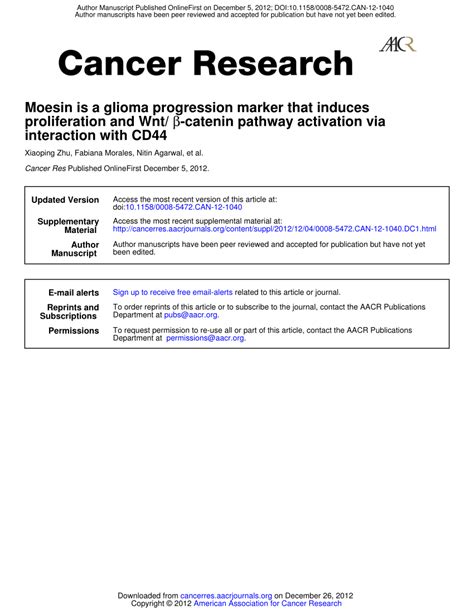 Pdf Moesin Is A Glioma Progression Marker That Induces Proliferation