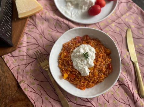 Orzo Tomaten Risotto Met Paprika En Burrata Foodblog Foodinista