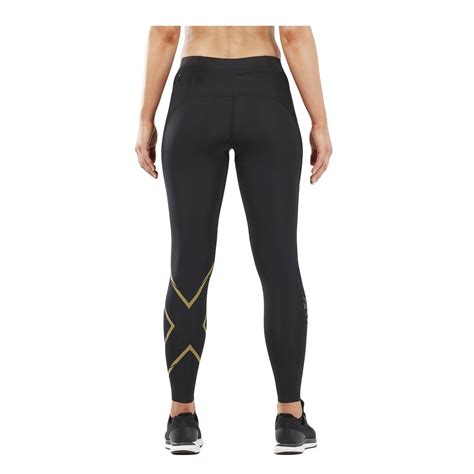 Xu Mcs Run Womens Compression Tights Black Gold Reflective Sportitude