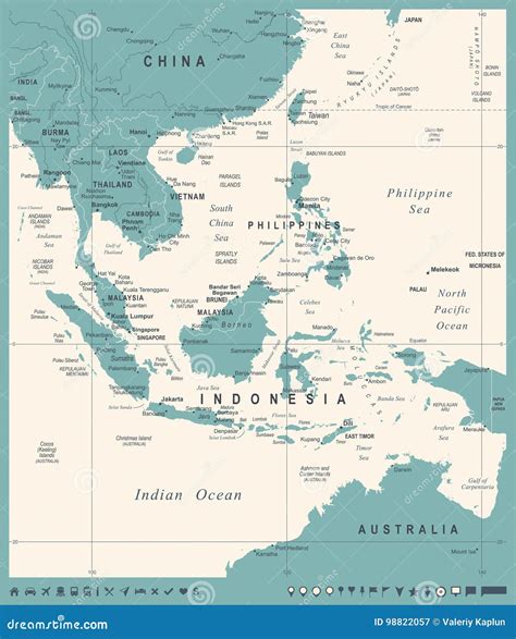 Southeast Asia Map Vintage Vector Illustration Stock Illustration