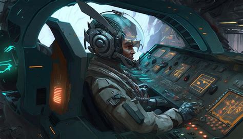 Premium Ai Image Futuristic Spaceship Cockpit Sitting In A Man With