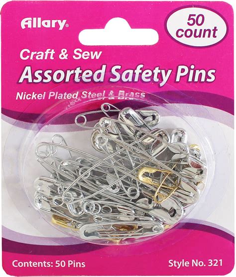 Allary Safety Pins 50 Pkg Brass Nickel Plated Assorted Sizes Michaels