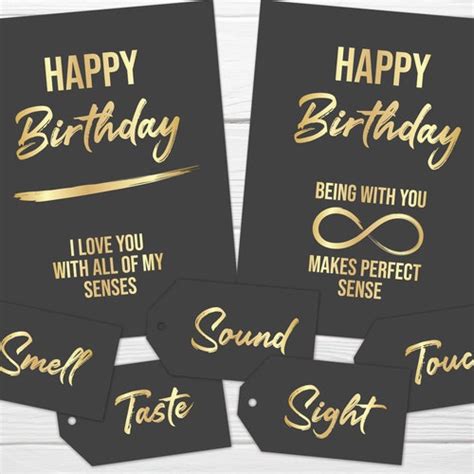 5 Senses Birthday Gift Tags Printable Black And Gold Gift Etsy