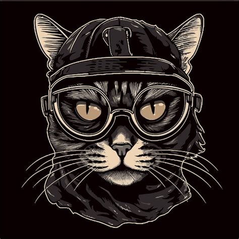 Un Gato Con Sombrero Y Gafas Lleva Puesto Un Sombrero Vector Premium