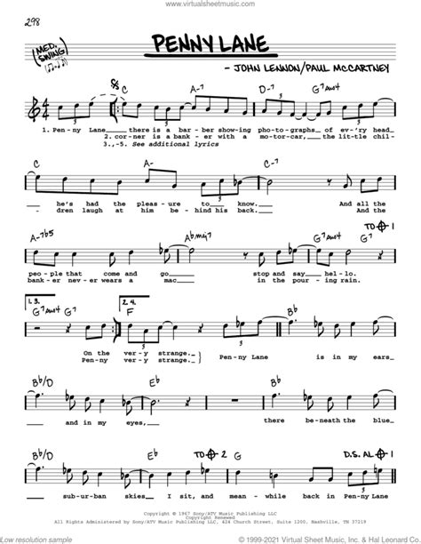 Penny Lane Sheet Music Real Book With Lyrics PDF