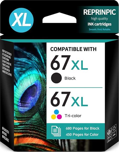 Reprinpic Remanufactured For Hp Ink 67 Ink Cartridges 67xl Black Color Combo Pack