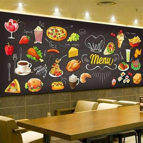 3D Food Menu Pizza Burger Wall Mural Wallpaper Shop Bar Pub Restaurant