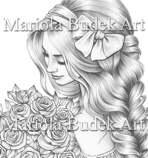 Bouquet Mariola Budek Premium Coloring Page Printable Adult Flowers