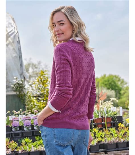 Alyssum Pink Cashmere Merino Cable Crew Neck Jumper Woolovers Uk