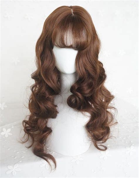 Nice Ladies Flax Brown Wig Long Wavy Curly Synthetic Flax Brown Auburn