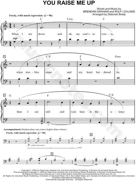 Josh Groban You Raise Me Up Sheet Music Easy Piano In C Major