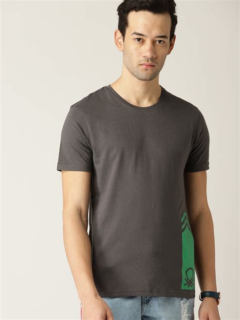 Buy United Colors Of Benetton Men Charcoal Grey Solid Round Neck T