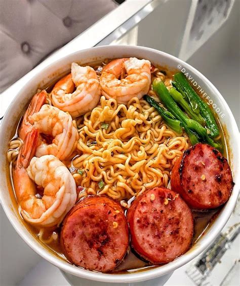 David H Chiem On Instagram Spicy Noodles With Shrimp And Kielbasa 🍜