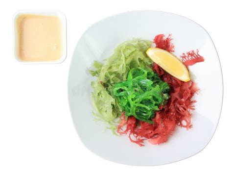 Salad With Kaiso Seaweed With Peanut Sauce Close Up Stock Photo