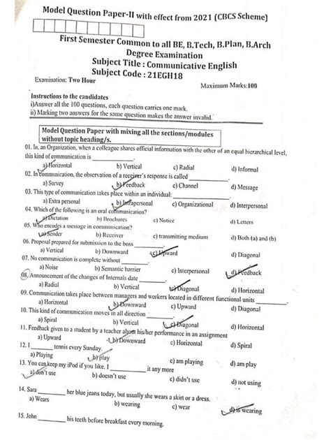 VTU 1st Sem English Set 2 Solved Model Question Paper With Answers