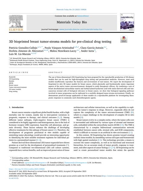 Pdf D Bioprinted Breast Tumor Stroma Models For Pre Clinical Drug