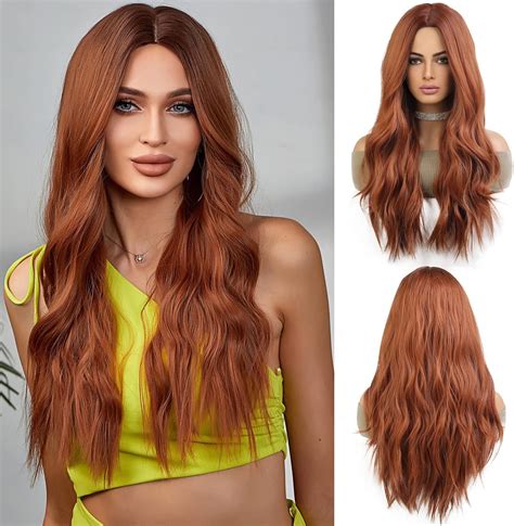 Esmee Long Ombre Auburn Wigs For Women Natuaral Synthetic Wavy Curly Hair Wig For Daily Party