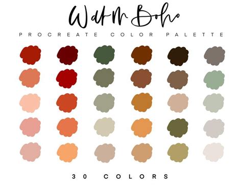 Warm Boho Procreate Color Palette Color Palette Swatches Etsy In 2021 Christmas Color