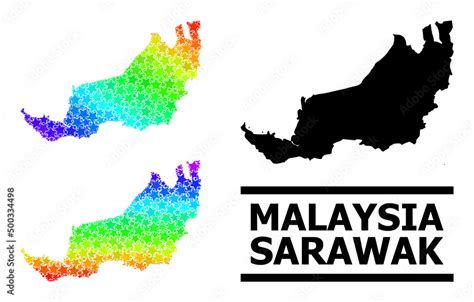 Rainbow Gradient Stars Mosaic Map Of Sarawak Vector Colored Map Of