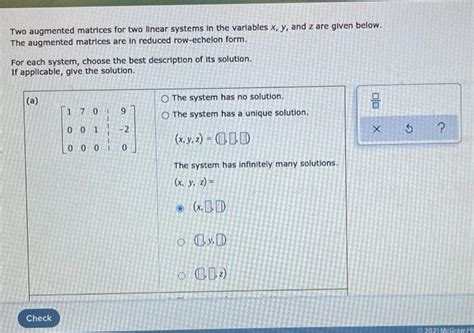 Solved Two Augmented Matrices For Two Linear Systems In The Chegg