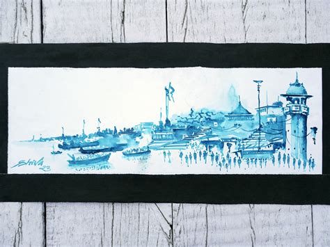 Crowded River Ganga | Banaras Ghat | Watercolor Painting by Shiva ...