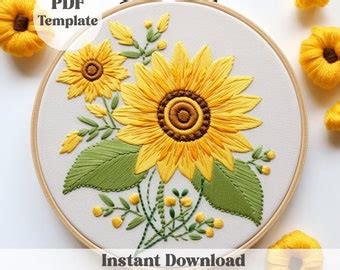 Sunflower Embroidery Pattern Easy Floral Embroidery Pattern Beginner