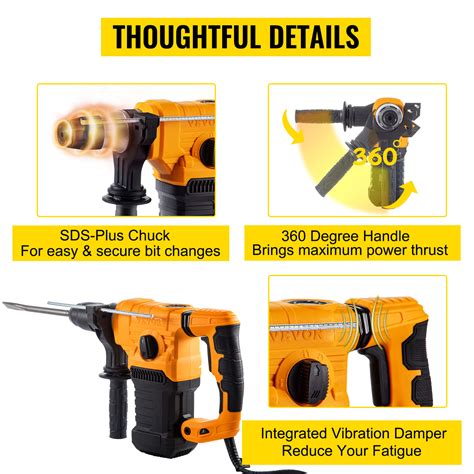 Vevor Rotary Hammer 1 Sds Plus Hammer Drill With 4 Functions And 360 Degree Rotating Handle 9