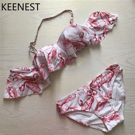 Keenest Women Bikini Set Mini Lotus Leaf Bikinis Sexy Push Up Swimwear