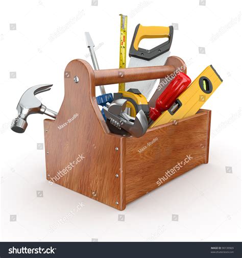 Toolbox With Tools Skrewdriver Hammer Handsaw And Wrench 3d Stock