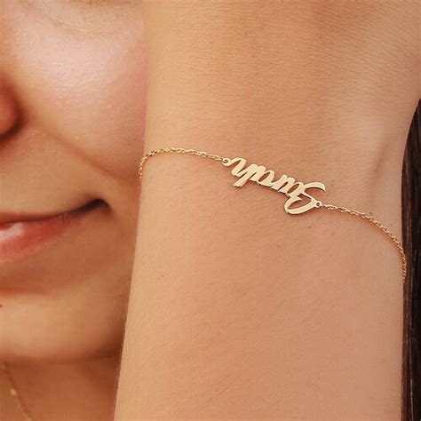 14k Solid Gold Name Plate Braceletpersonalized Name Etsy