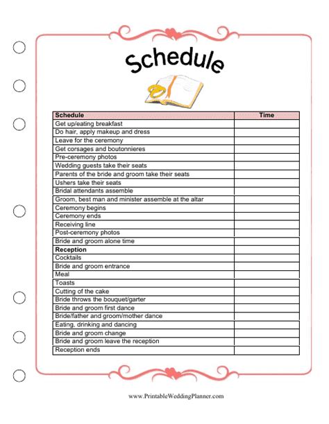 Wedding Day Schedule Template Download Printable PDF | Templateroller