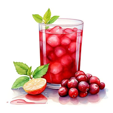 Art Watercolor Of A Tangy Cranberry Juice Drink Showcasing The V