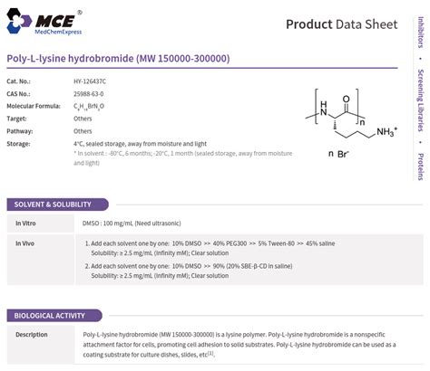 Poly L Lysine Hydrobromide Mw Cas Mce