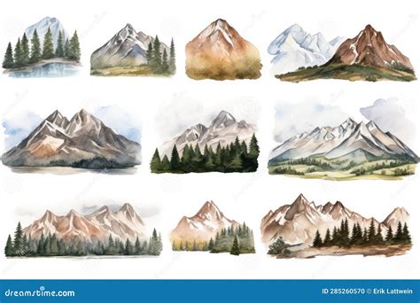 Rocky Mountains Clip Art Watercolor Illustration Stock Illustration