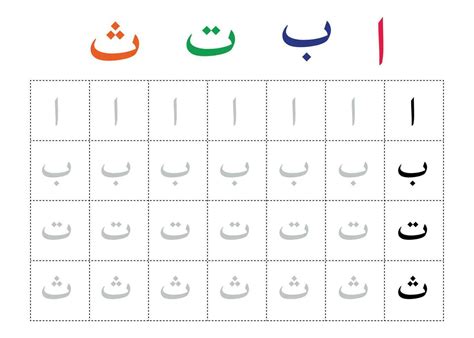 Arabic Alphabet Or Letters Handwriting Practice Worksheet For