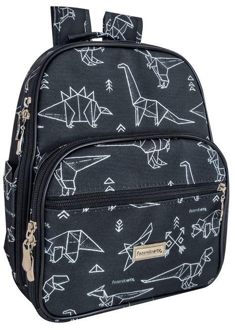 Mochila Bebê Passeio M Térmica Dino Origami Preto Fazendo Arte