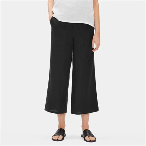 Eileen Fisher Organic Linen Wide Leg Cropped Pant In Black Lyst