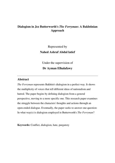 (PDF) Dialogism in Jez Butterworth's The Ferryman